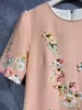 Early Spring New Small Fresh Countryside Fragmented Flower Beaded Short Sleeve Fashion Sweet Dress