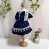 Cão vestuário retro azul veludo roupas para animais de estimação moda artesanal bonito arco festa princesa vestidos para pequeno médio chihuahua filhote de cachorro trajes