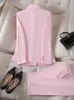 Büro Anzug Sets Für Frauen Kontrast Blazer Hosen Formale Rosa Weiß Hosenanzug Business Casual Outfits conjuntos de 240327