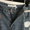 Jeans broderad logotyp Anpassad vävning, färgning och tvätt av teknik med hög midja Loose Casual Pants