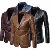 Hommes Automne Nouveau Causal Vintage Veste En Cuir Manteau Hommes Outfit Design Moto Biker Poche À Glissière PU Veste En Cuir Manteau Y3oT #