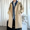 Trenchcoat Heren Nieuwe Fi Double Breasted Capuchon Overjas Casual Windjack Effen Mannelijke Herfst Jas College Jas h8X4 #