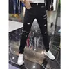 Luxus 2023 Herren High Street Koreanische schwarze Jeans mit Reißverschluss Distred Hole Designer Jugend Trend Slim-Fit Black Cott Hose S1Y5 #