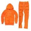 Fashionable multi pocket autumn mens two-piece product set hooded sweater set sportswear jogger mens track clothing street clothing 240326