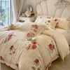 Ensembles de literie français Vintage Rose imprimé 1000TC coton égyptien doux soyeux motif de fleurs housse de couette ensemble draps taies d'oreiller