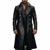 2023 Fall Winter Fi LG Leather Jacket Coat Men Mafia Overcoats Double Breasted Lapel Pu Leather Jackets Mens Windbreaker O2Z3#