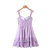 Sukienki swobodne Keanketian Summer Light Purple Firel Floral Suspender Sukienka Pastorowa Pastor Peplum Slim Slim Mini Spódnica