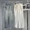 Kvinnors jeans 2024 Spring Loose Wide Leg for Women Pearl Beaded Borrning Heavy Industry Studded Design White Denim PNATS