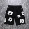 Men's Shorts 2023 Mens luxury designer Mens shorts Jeans Men Jean flower Diamond Denim shortpants Slim Mens Denim street Hip hop T240327