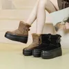 Botas Fujin 8cm 2024 Vaca Camurça Couro Mulheres Roma Tornozelo Neve Sapatos de Inverno Moda Plataforma Cunha Pele Pelúcia Quente