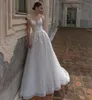 Elegant Long Sheat Neck Tulle Wedding Dresses Cap Sleeve A-Line Ivory Lace Sweep Train Garden Bridal Gown Zipper Back Vestido de novia Women Dresses