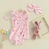 Kleidungssets Ostern Baby Mädchen Outfit Strampler Overall Schleife Stirnband Cartoon Print Ärmellos Body Sommerkleidung