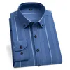 Men's Casual Shirts Oxford Shirt Long Sleeve Striped Regular Pocket Square Collar Business Dress For Men