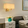 Wandleuchte, doppelte E27-Fassung, Wandleuchte, moderne Heimdekoration, weiß/beige Stoffschirm, Schlafzimmer, El-Zimmer, Nachttisch-LED-Licht