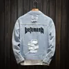 Nouvelle veste en jean Hiphop Streetwear Punk Rave Motorcycle Cowboy Graffiti Veste déchirée légère Outwear Brand Brand Jeans Coat L6LO #