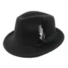 Berets Fashion Fedora Hat For Party Oktoberfest Gentleman JazzHat With Feather Adult Unisex Costume Carnival Accessories