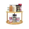 Kitchen Storage Round Bamboo Turntable Cabinet Organizer 2 Tier Spice Rack Removable Spinning Tray For Multi-Purpose