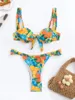 Damenbadbekleidung Sexy Underwire Bikini 2024 Mujer Frauen Orange Blumendruck V-Draht Push Up Micro Badeanzug Sommer Badeanzug Dreieck