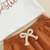 Zestawy odzieży Baby Girls Summer Ubrania stroje swobodne krótkie litery z krótkim rękawem T-shirt z elastycznymi szortami opaski niemowlęce maluchy 2PCS