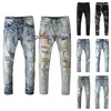 Jeans para hombre motocicleta rasgada estilo jogger de mezclilla clásico jeans para mujer pintados a mano estilo antiguo tejido a mano para hacer moda antigua casual algodón delgado pantalones sueltos lavados para mujer