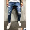 Erkek kot pantolon mavi denim yırtılmış ince fit çizgili erkek skinny kalem pantolon, fermuarlarla gündelik pantolonlar desen dağıtım giyim dhuns