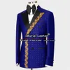 Królewskie garnitury ślubne formalne smokowanie złota aplikacje frezowanie blezer spodni 2 sztuki męskie fi figenta