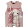 Tanques de mujer Mujeres camiseta rosa Harajuku Coreano Y2K Impresión gráfica Tee Top Vintage Elegante Estética Camisetas sin mangas 2000s Trashy