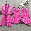 Sleepwear Silk Women Nightdress Lace Dress Robe Pyjamas Set Satin Underwear For Women Full Coverage Summigee Lingerie Sexy240327