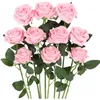 10Pcs / Lot Rouge Artificielle Rose Fleur Fausse Soie Roses Réalistes Avec Tige Fleurs Bouquet De Noce Maison Valentines Décor 240322