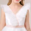 Adoráveis camadas brancas com decote em V Vestidos para concursos de meninas Vestidos de flores para meninas Vestidos de aniversário/festa para meninas Saias do dia a dia para crianças SZ 2-10 D327216