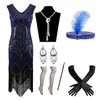 Party Dresses 1920s Vintage Gatsby Sequin Fringed Paisley Flapper Dance Dress With Jewelry Accessories Set Beaded Tassels