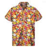 Men's Casual Shirts Colorful Fudge Lollipop Shirt Men Clothes 3D Print Candy Hawaiian Women Summer Button Short Sleeve Lapel Aloha Blouse