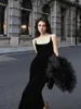 Sukienki zwyczajne czarne vintage aksamitne szelki