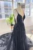 Real Image Ink Blue Lace Tulle Evening Dresess Sexy Backless Spaghetti Straps A Line Party Occasion Gowns Black Girls Prom Dress Open Back BC16466