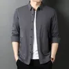 2020 Men Korean Style LG Sleeve Shirt Pure 100% Cott Dr Shirts With Pockets Men Streetwear Z04p#