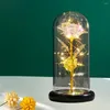 Dekorativa blommor Eternal Rose LED -ljus Batteridriven guldfolieblomma i glas täcker loggartificiell valentin dag Modergåva