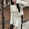 Корейский укороченный пиджак, юбка, комплект из 2 предметов, женский бежевый, черный, винтажный, повседневный топ, одежда с длинными рукавами, куртка, мини-плиссированный костюм 240309