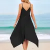 Robes décontractées 2024 Mode Femmes Salopette Couleur unie Robes Robe de plage sans manches Ourlet irrégulier Mi-mollet Robe Feminino