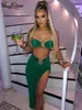 Hugcitar Sexy bez ramiączek Tube Top High talia Slit Maxi Dress 2 PCS Suits 2023 Fall Women Fashion Streetwear Vestido Y2K 240321