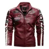 Jaqueta de couro de lã de motocicleta masculina gola bordado casaco de corrida corta-vento quente casaco de couro falso jaqueta de motociclista W9gl #