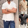 Mens Casual Collared Dr Shirt Short Sleeve Blus Lace-Up Shirts Suit Tops J55Z#