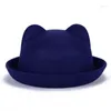 Ampla borda chapéus moda pai-filho bowler chapéu lã feltro fedora para mulheres meninas crianças sólida gato orelha formal boné trilby sombrero derby