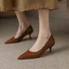 Escarpins de luxe chaussures pour femmes à talons femme talon moyen talons aiguilles haut sandale fête bureau élégant marron petit Sexy 240312
