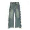 Jeans da uomo Pantaloni effetto consumato strappati Hi Street Harakuju Pantaloni larghi streetwear in denim per uomo vintage