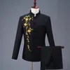 two Pcs Set Suit Jacket Pants / 2023 Fi Men's Casual Boutique Persalized Printing Stand Up Collar Chinese Tunic Blazers K77L#