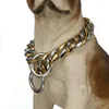 Collier pour grand chien en acier inoxydable, couleur or, chaîne de sécurité, bordure cubaine, fournitures entières 12-32 Chokers297G