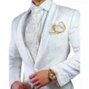 Outfit per matrimoni in tessuto jacquard bianco pantaloni da 2 pezzi pantaloni slip fit shawl lantenni lavano di lusso set completo costume tenro di alta qualità 2024 z58r#