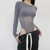 T-shirts Femmes T-shirts à manches longues pour femmes Slim Style européen américain taille sans taille sexy épissé hauts doux streetwear femme personnelle