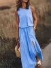 Casual Dres Sommer Dr Frauen Sleevel Lg Maxi Sexy Seite Schlitz Designer Stil Fi Sundr Weibliche Feste Lose DrCasual L2RG #