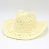 Berets Chapéu de Cowboy Ocidental Estilo Tibetano Top Senhoras Roll Brim Cowgirl Cap Jazz Openwork Palha Étnica para Mulheres Homens Crianças